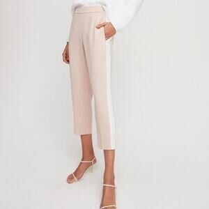 Babaton Conan Nude Blush Crepe Side Stripe Slim Ankle Trouser Pants Size 10